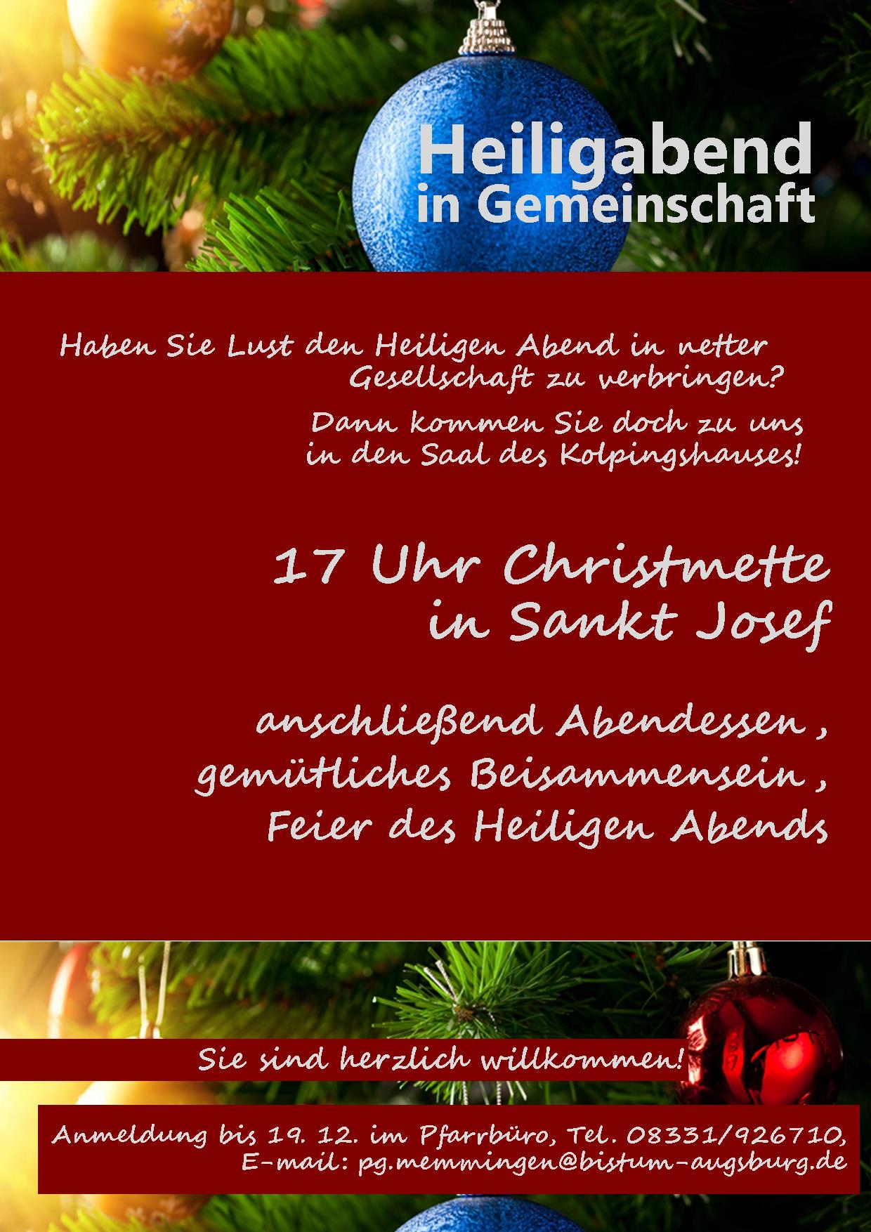 Heiligabend in Gemeinschaft Einladung Memmingen katholisch