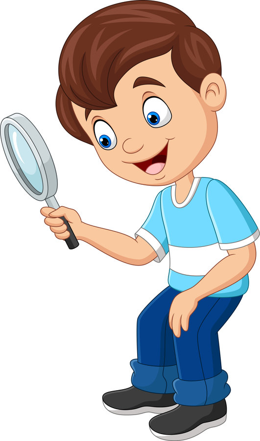 Vector illustration of Little boy using a magnifying glass