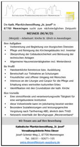 Stellenausschreibung Mesner - St. Ulrich in Amendingen